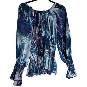 Top Blouse Top Womens XL Blue Purple Art To Wear Smocked Nautical NWOT Ivy Chic